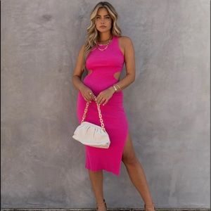 Vici BRAND NEW, NEVER WORN Size XS Ribbed Cutout Knit Midi Dress in Hot Pink
